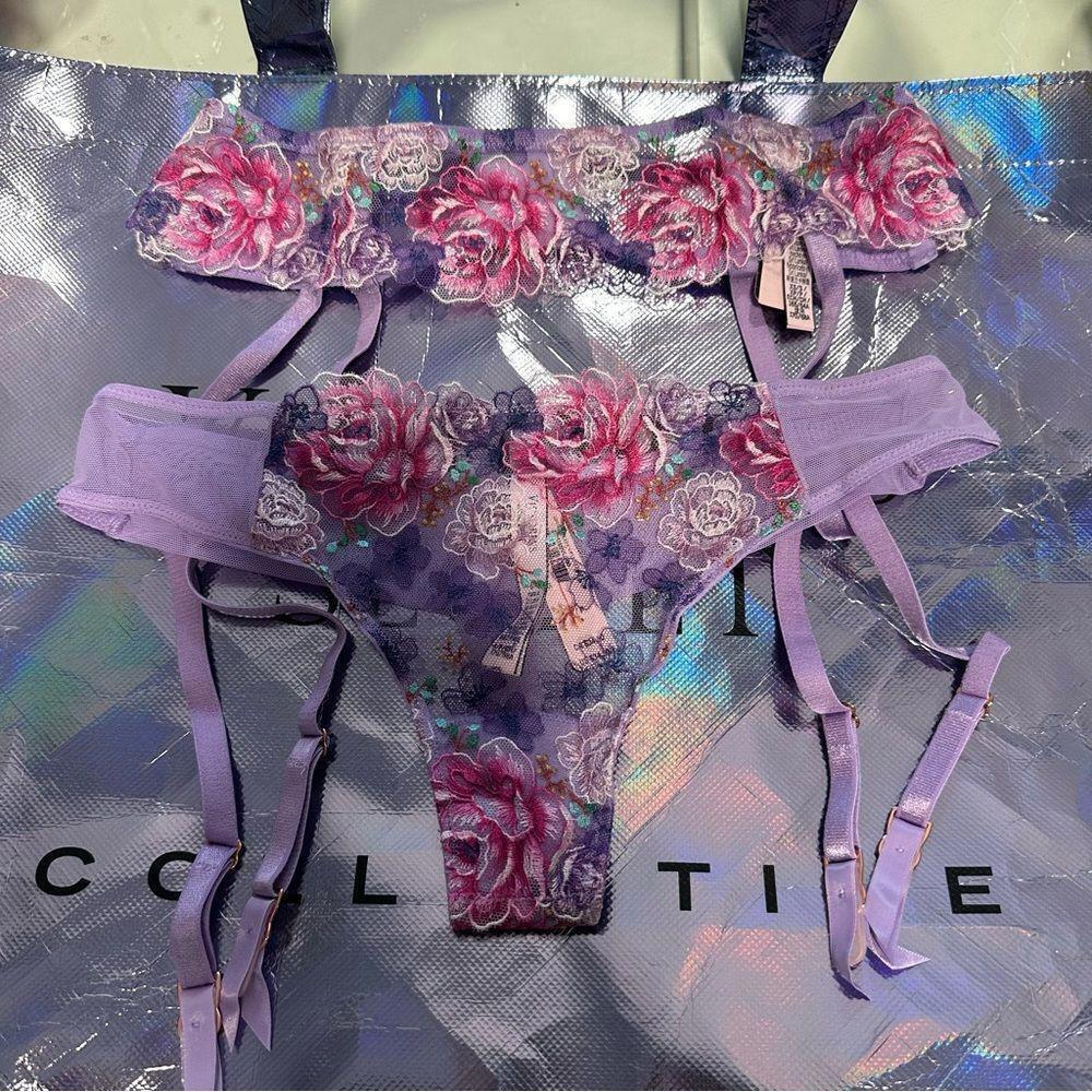 Victoria’s Secret floral embroidered Garter and Panty set